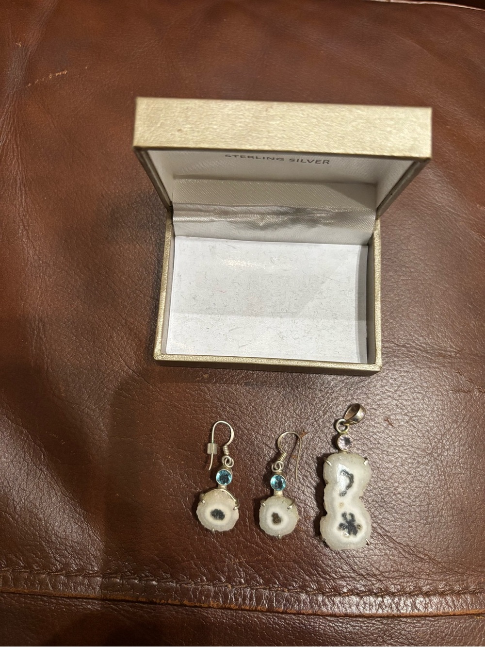 New Sterling Silver Solar Quartz Geode Set with Blue Accent Stones